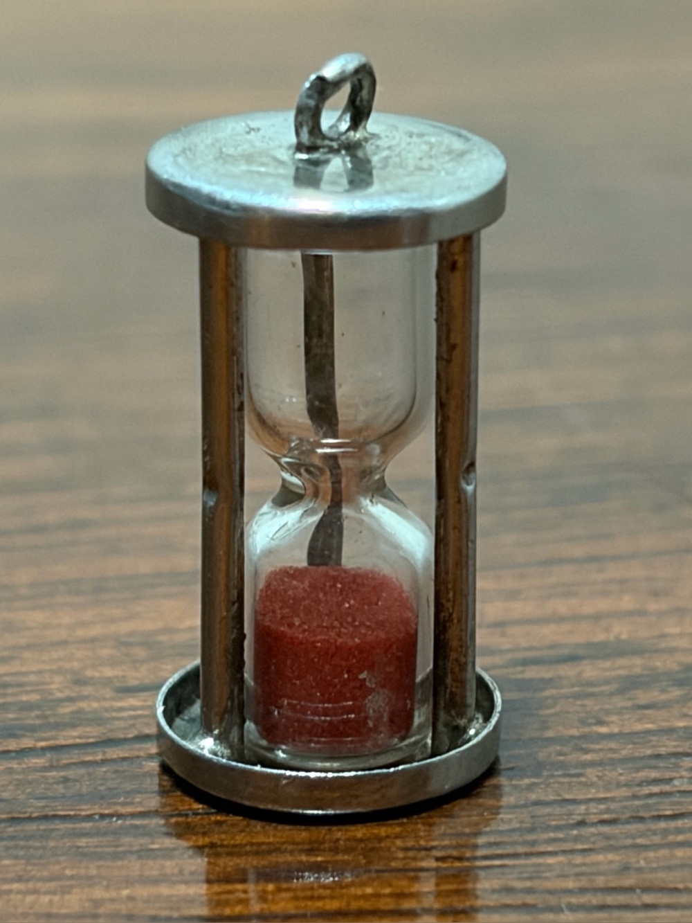 Vintage Sterling Silver 925 Charm Pendant Timer with Pink Sand.